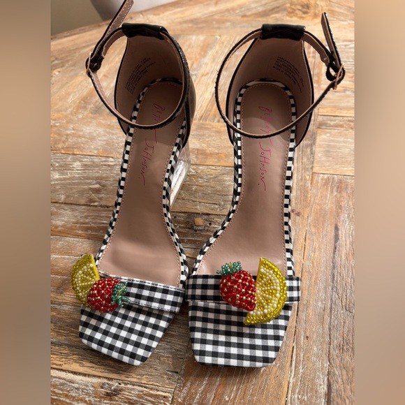 Betsey Johnson Shoes - Betsey Johnson Gingham Heels with Fruit Accents